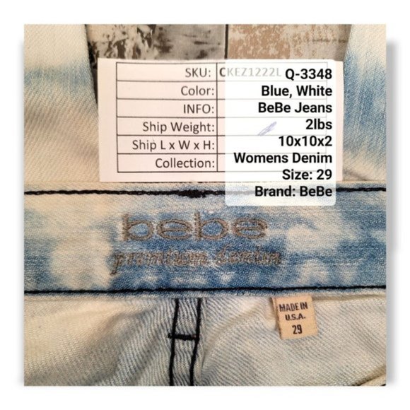 Bebe Women's White & Blue Denim Comfort Belt Loop Skinny Jeans Size 29 - Picture 2 of 5